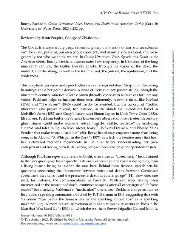 (PDF) Review of Gothic Utterances by Jimmy Packham