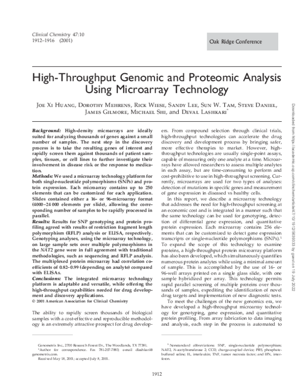 (PDF) High-Throughput Genomic and Proteomic Analysis Using Microarray ...