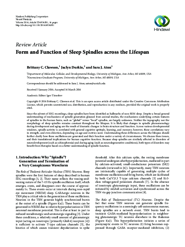 (PDF) Form and Function of Sleep Spindles across the Lifespan