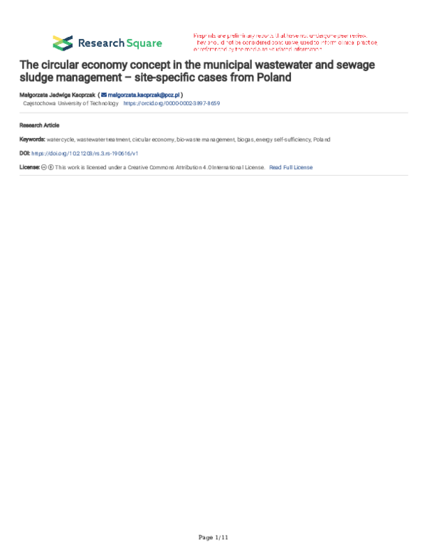 (PDF) The circular economy concept in the municipal wastewater and ...