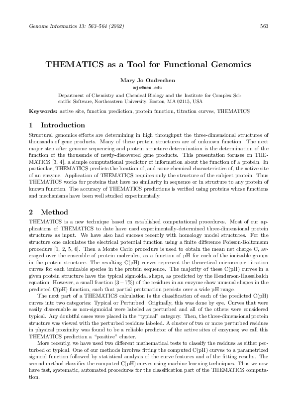 (PDF) THEMATICS as a Tool for Functional Genomics