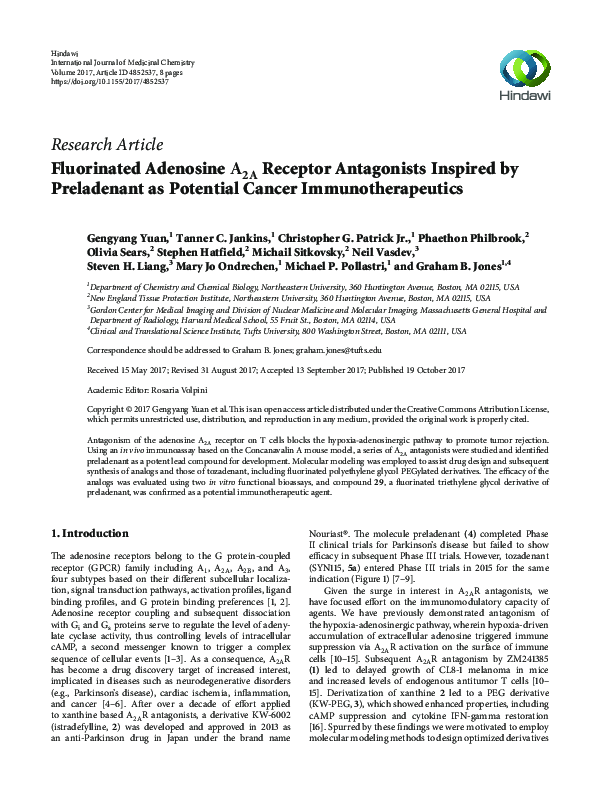 (PDF) Fluorinated Adenosine A2A Receptor Antagonists Inspired by ...