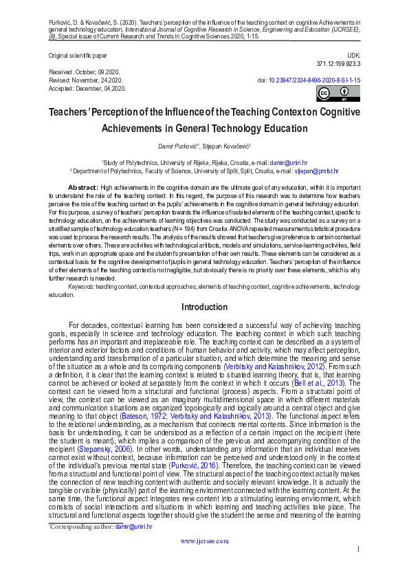 (PDF) Teachers’ Perception of the Influence of the Teaching Context on ...