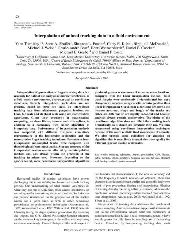 (PDF) Interpolation of animal tracking data in a fluid environment