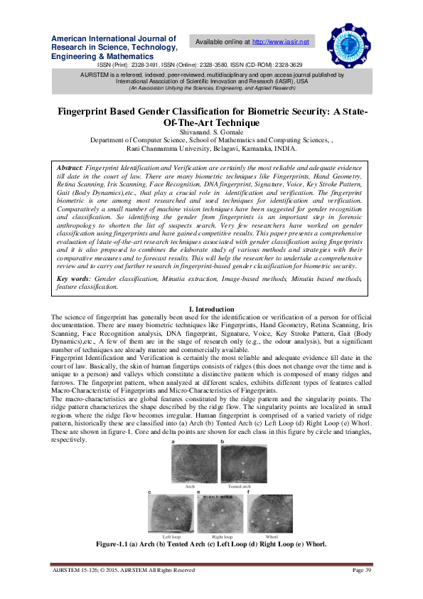 (PDF) Fingerprint Based Gender Classification for Biometric Security: A ...