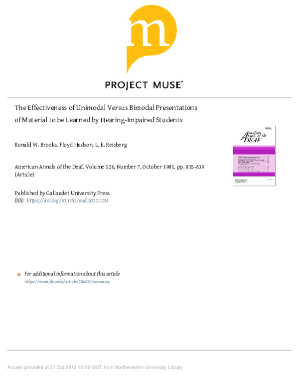 (PDF) The Effectiveness of Unimodal Versus Bimodal Presentations of ...