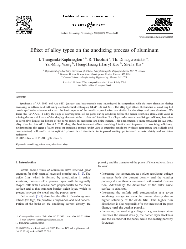 (PDF) Effect of alloy types on the anodizing process of aluminum