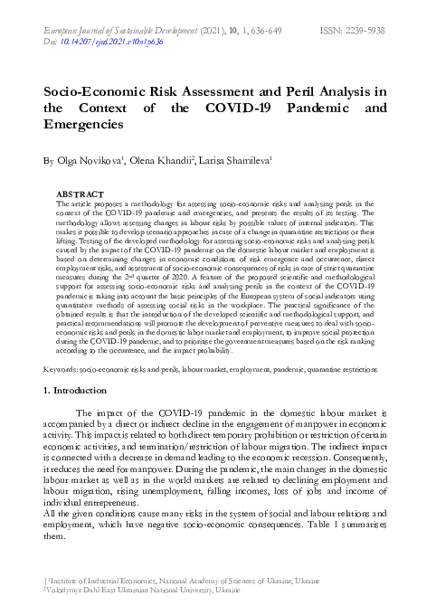 (PDF) Socio-Economic Risk Assessment and Peril Analysis in the Context ...