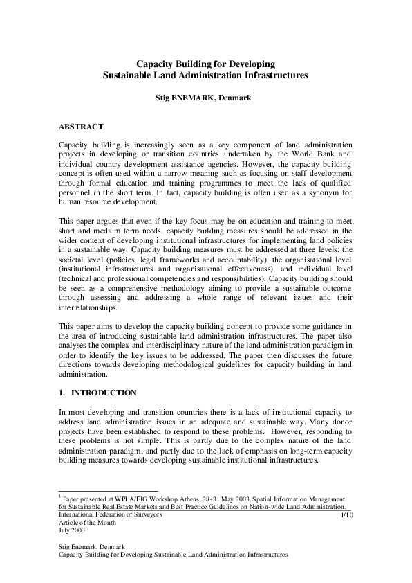 (PDF) Capacity Building for Developing Sustainable Land Administration ...