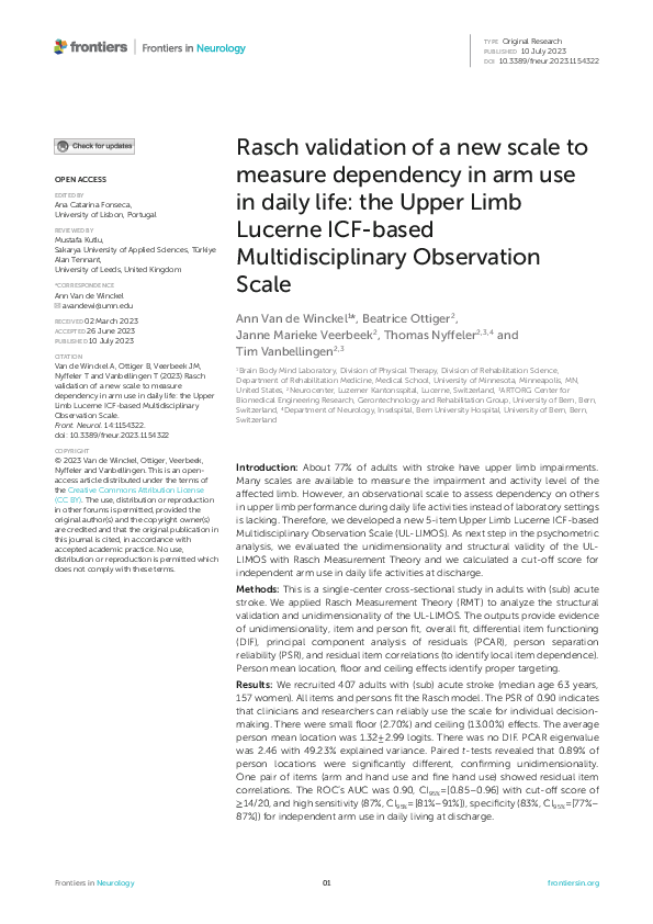 (PDF) Rasch validation of a new scale to measure dependency in arm use ...