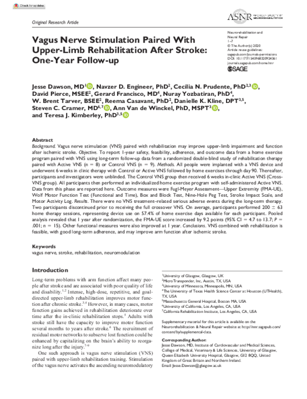 (PDF) Vagus Nerve Stimulation Paired With Upper-Limb Rehabilitation ...