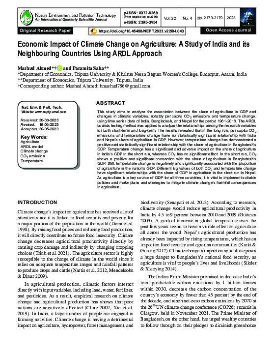(PDF) Economic Impact of Climate Change on Agriculture: A Study of ...