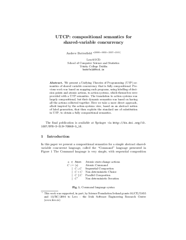 (PDF) UTCP: Compositional Semantics for Shared-Variable Concurrency