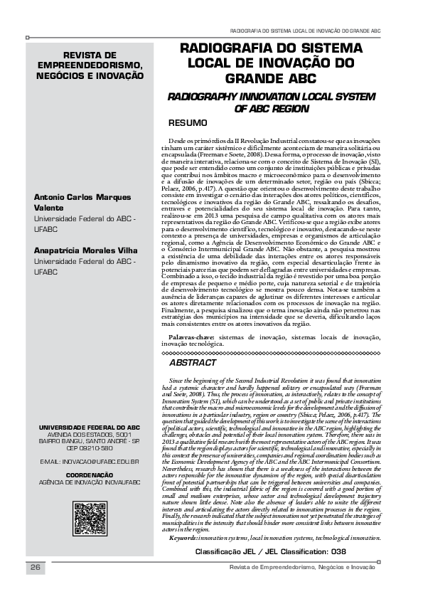(PDF) Radiografia do sistema local de inovação do grande ABC