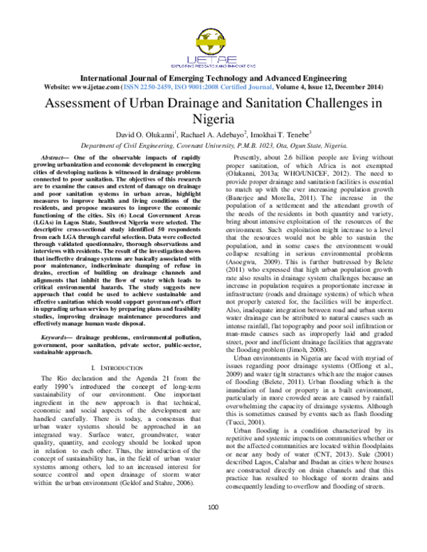 (PDF) Assessment of Urban Drainage and Sanitation Challenges in Nigeria