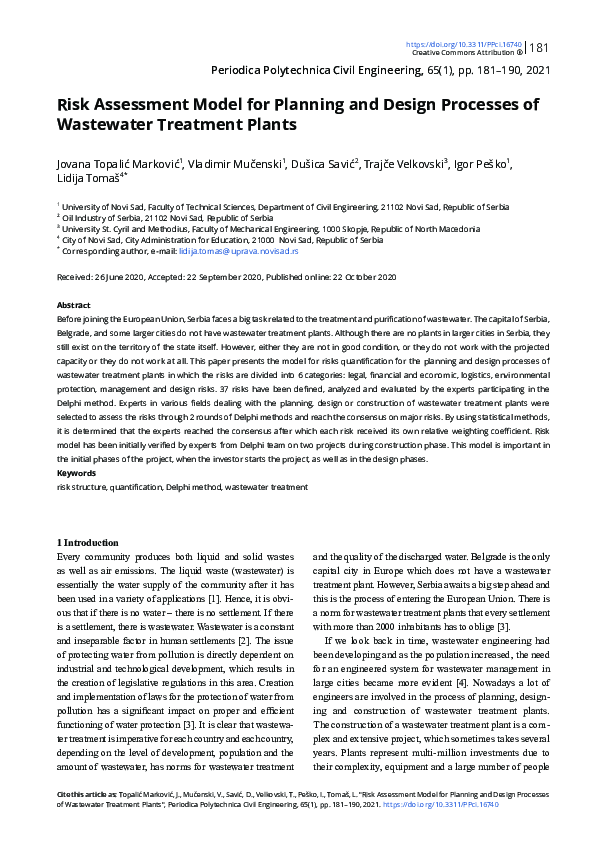 (PDF) Risk Assessment Model for Planning and Design Processes of ...