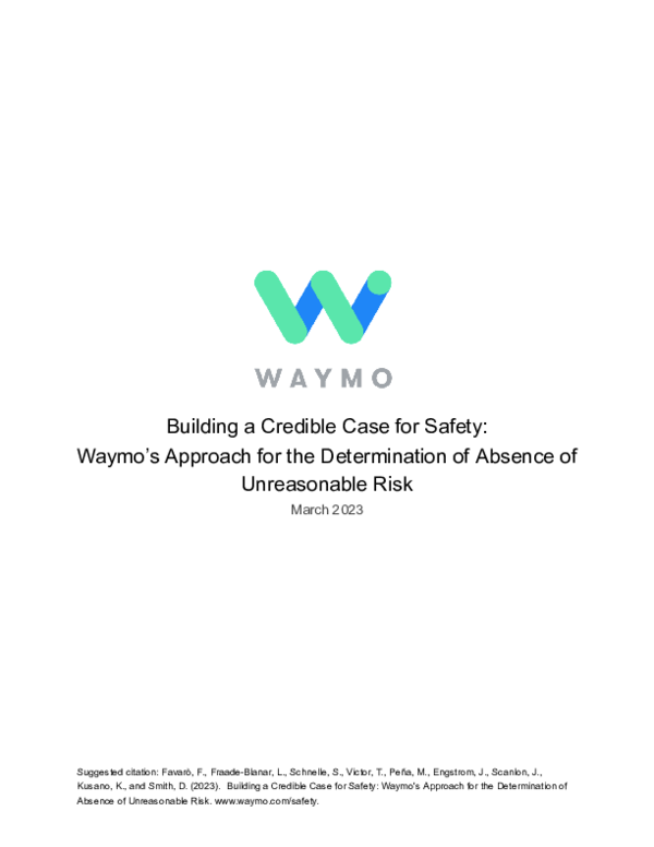 (PDF) Building a Credible Case for Safety: Waymo's Approach for the ...