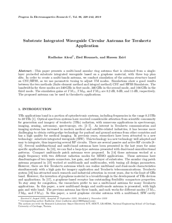 (PDF) Substrate Integrated Waveguide Circular Antenna for Terahertz ...