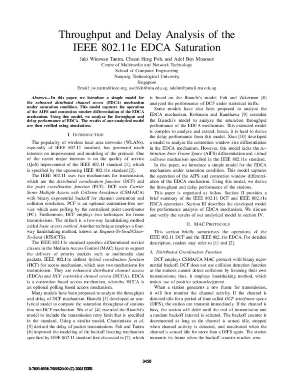 (PDF) Throughput and delay analysis of the IEEE 802.11e EDCA saturation