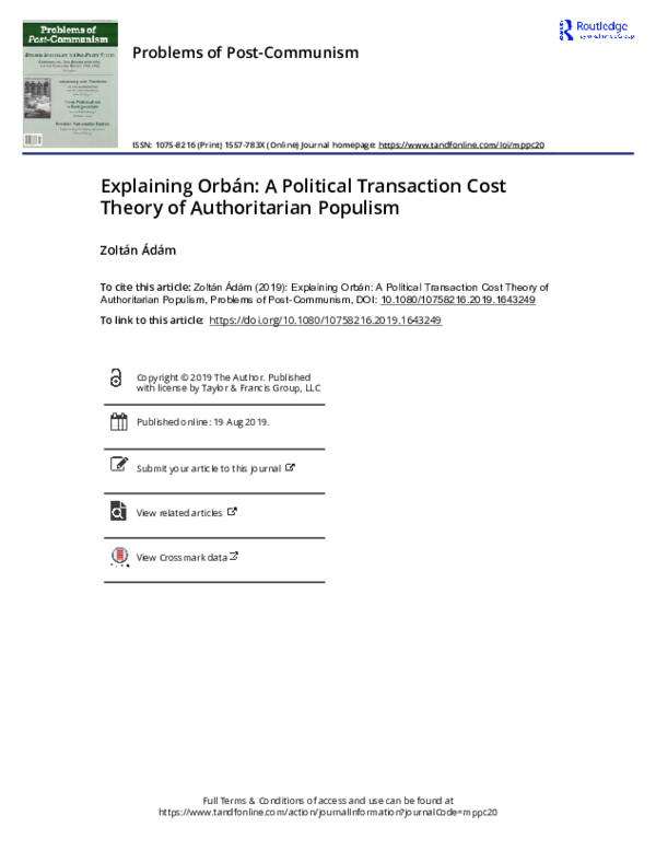 (PDF) Explaining Orbán: A Political Transaction Cost Theory of ...