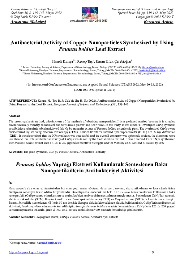 (PDF) Antibacterial Activity of Copper Nanoparticles Synthesized by ...