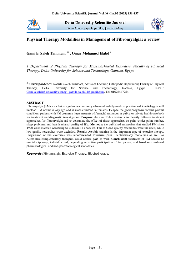 (PDF) Physical Therapy Modalities in Management of Fibromyalgia: a review