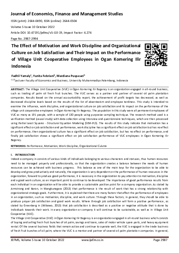(PDF) The Effect of Motivation and Work Discipline and Organizational ...