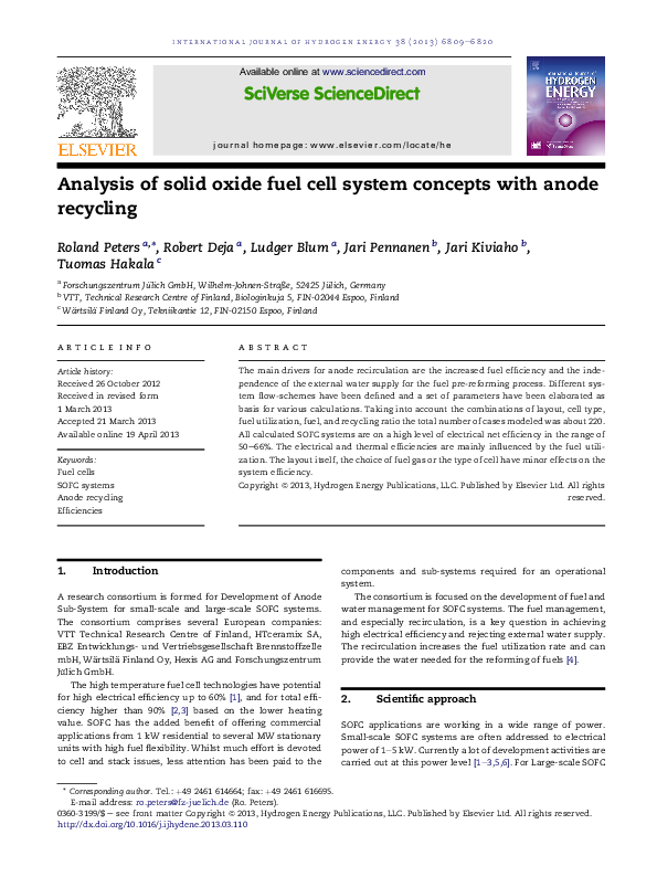 (PDF) Analysis of solid oxide fuel cell system concepts with anode ...