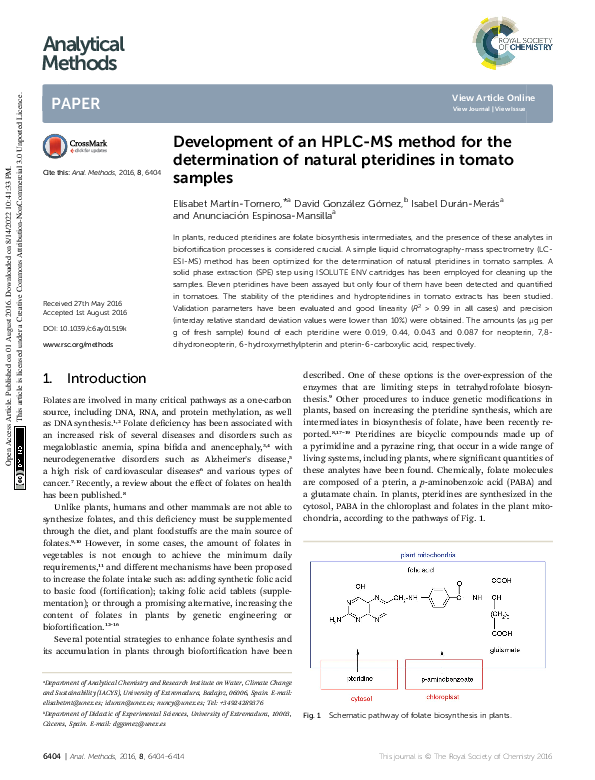 (PDF) Development of an HPLC-MS method for the determination of natural ...