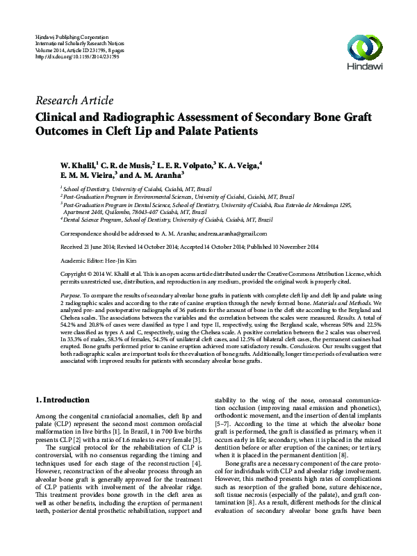 (PDF) Clinical and Radiographic Assessment of Secondary Bone Graft ...