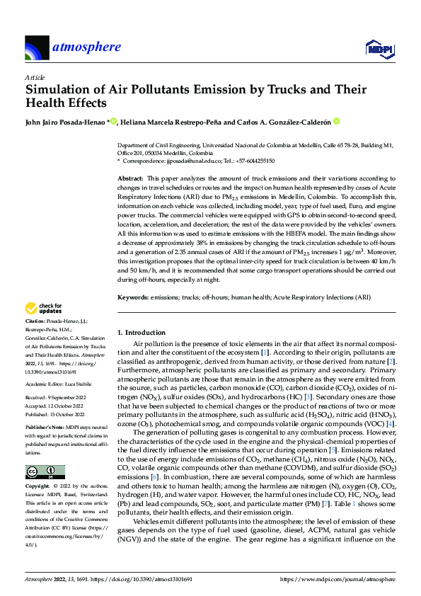 (PDF) Simulation of Air Pollutants Emission by Trucks and Their Health ...
