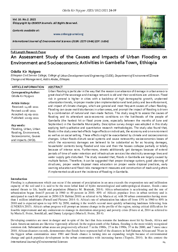 (PDF) An Assessment Study of the Causes and Impacts of Urban Flooding ...