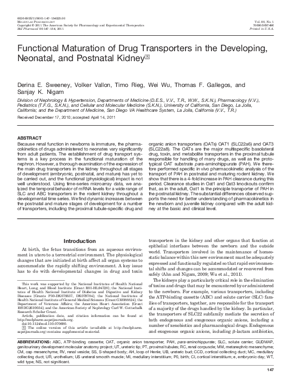 (PDF) Functional Maturation of Drug Transporters in the Developing ...