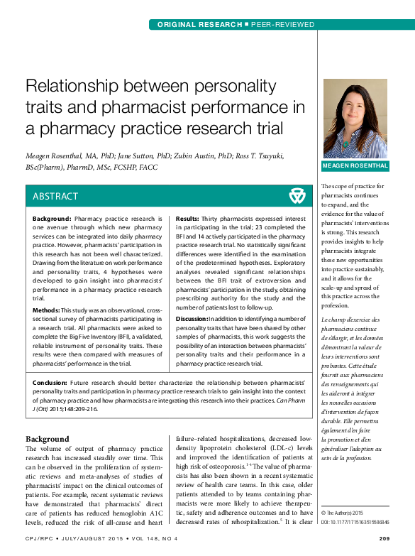 (PDF) Relationship between personality traits and pharmacist ...