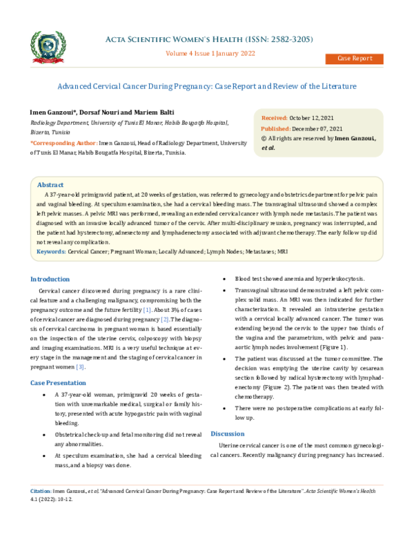 (PDF) Advanced Cervical Cancer During Pregnancy: Case Report and Review ...