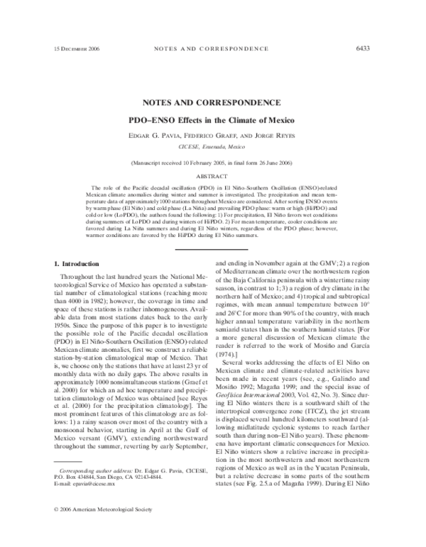 (PDF) NOTES AND CORRESPONDENCE PDO-ENSO Effects in the Climate of ...