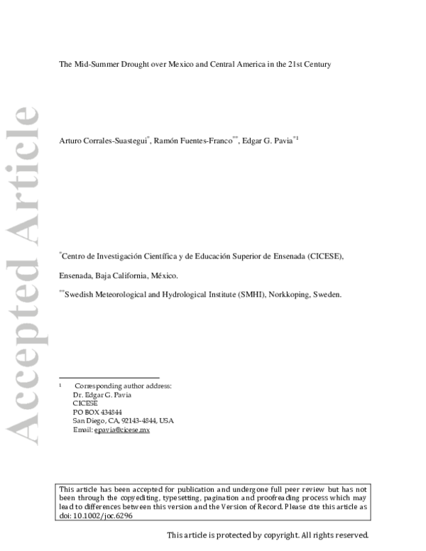 (PDF) The mid‐summer drought over Mexico and Central America in the ...