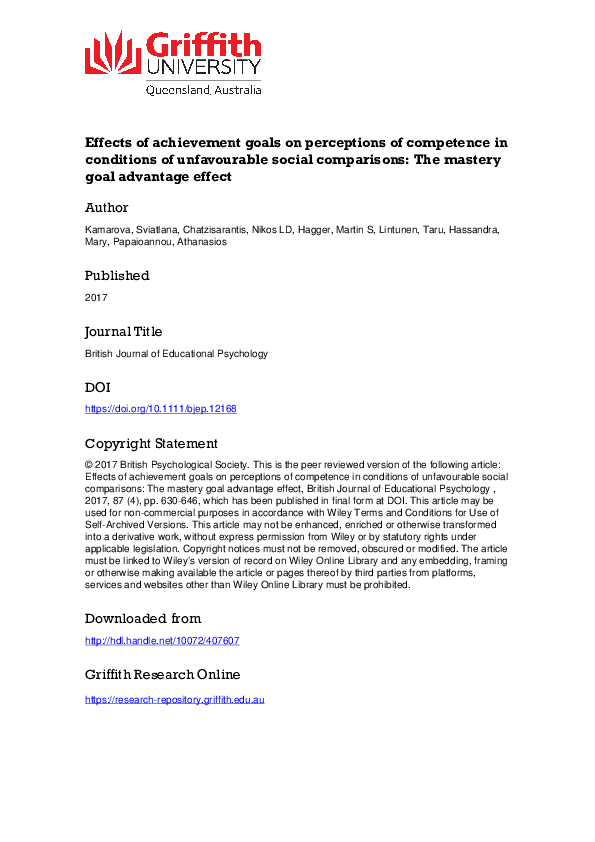 (PDF) Effects of achievement goals on perceptions of competence in ...