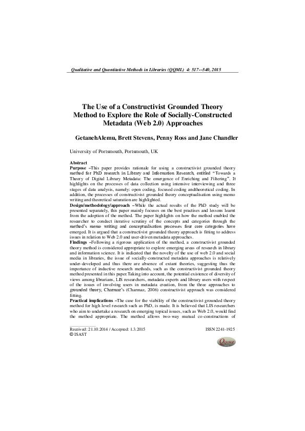(PDF) The Use of a Constructivist Grounded Theory Method to Explore the ...