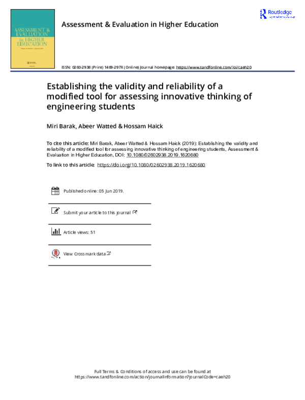 (PDF) Establishing the validity and reliability of a modified tool for ...