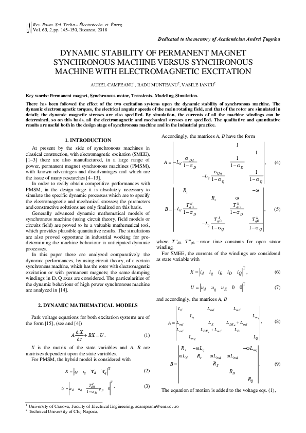 (PDF) Dynamic Stability of Permanent Magnet Synchronous Machine Versus ...