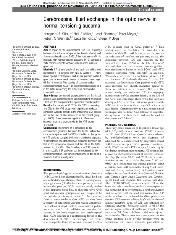 (PDF) Cerebrospinal fluid exchange in the optic nerve in normal-tension ...