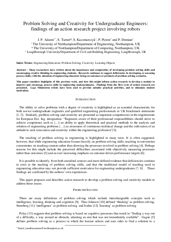 (PDF) Problem solving and creativity for undergraduate engineers ...