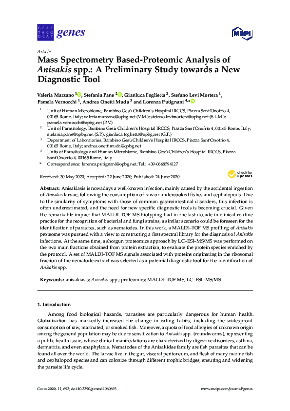 (PDF) Mass Spectrometry Based-Proteomic Analysis of Anisakis spp.: A ...