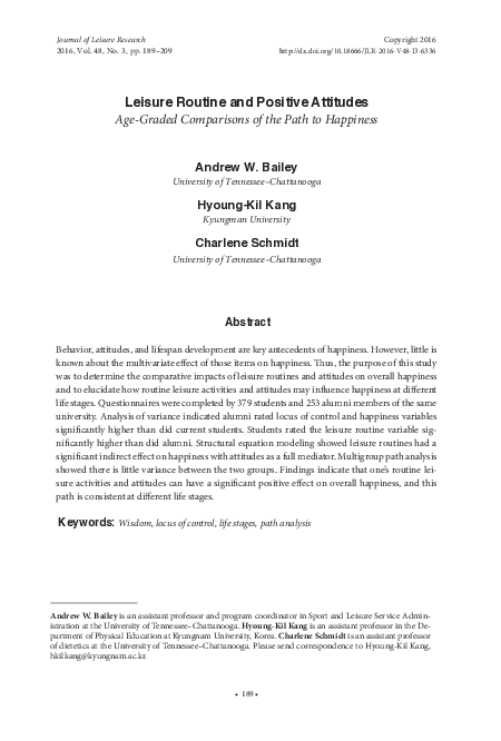 (PDF) Leisure Routine and Positive Attitudes