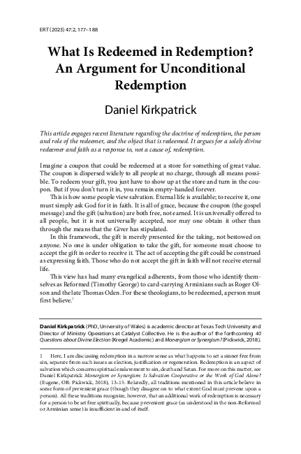 (PDF) What Is Redeemed in Redemption? An Argument for Unconditional ...