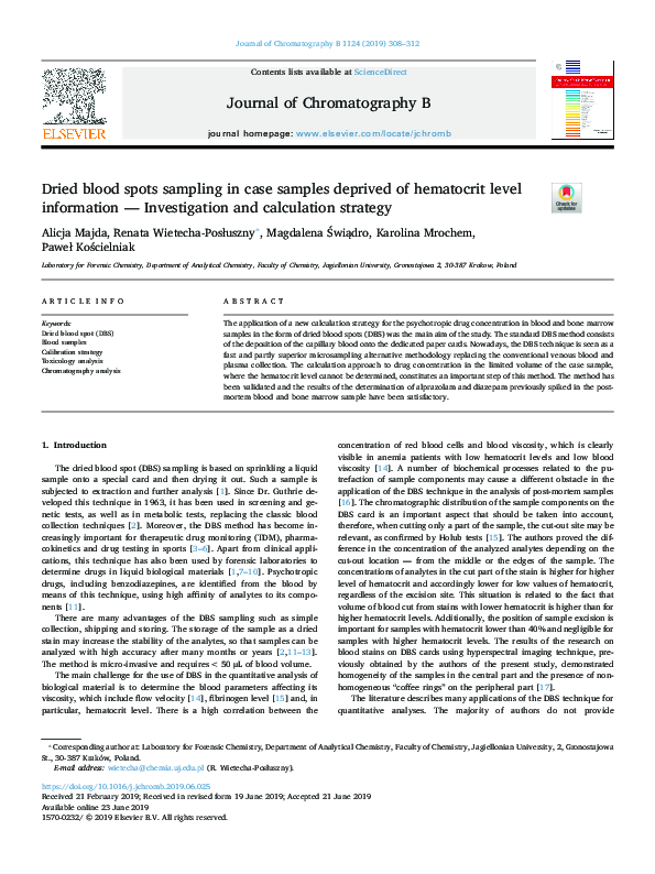(PDF) Dried blood spots sampling in case samples deprived of hematocrit ...