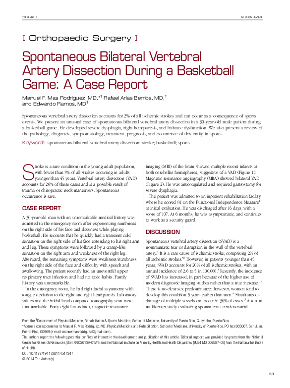 (PDF) Spontaneous Bilateral Vertebral Artery Dissection During a ...