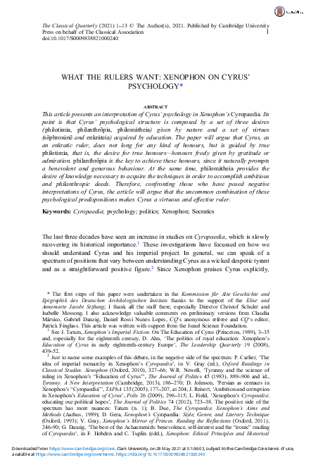 (PDF) WHAT THE RULERS WANT: XENOPHON ON CYRUS' PSYCHOLOGY