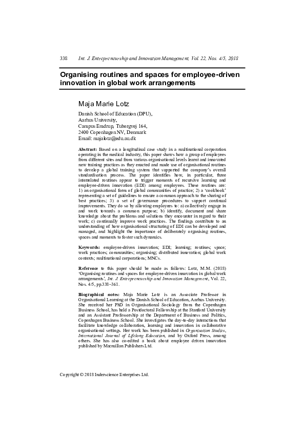 (PDF) Organising routines and spaces for employee-driven innovation in ...